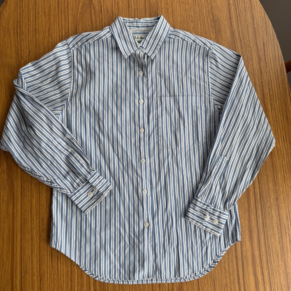 Vintage L.L.Bean Striped Button Up Shirt Women’s Size 4 Blue Green Purple